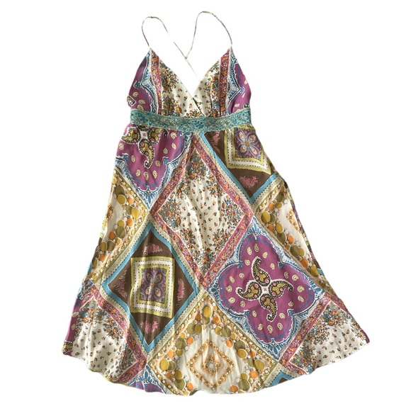 Y2K Nicole Miller Vintage Silk Dress Paisley Chiffon Lined Spaghetti Straps 2000 - Picture 3 of 15